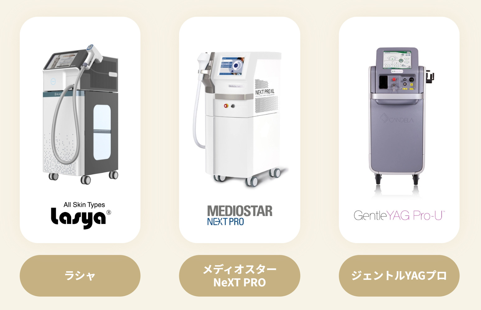 リゼクリニックで使用する3種類の医療レーザー脱毛機